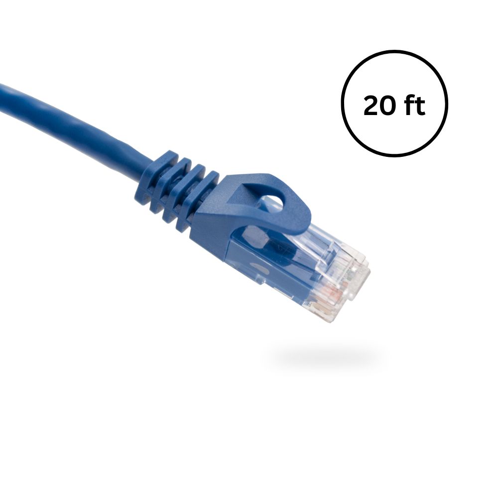 CAT6 20ft Bare Copper Patch Cable with Boot and Protector, Blue